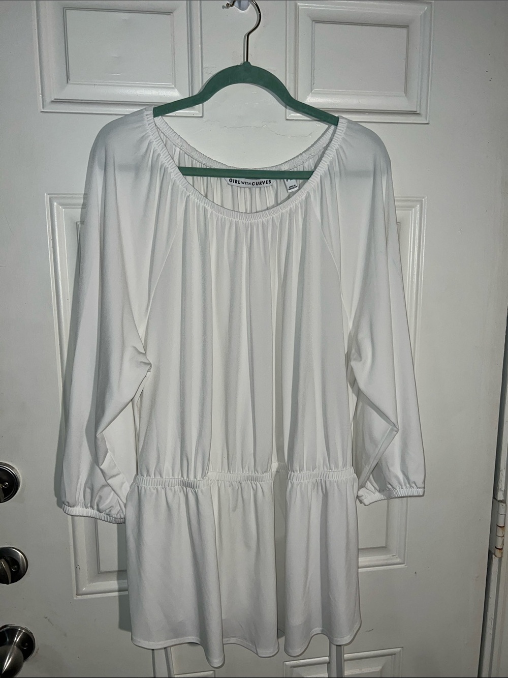 Girl With Curves White Elastic-Waist Peasant Tunic